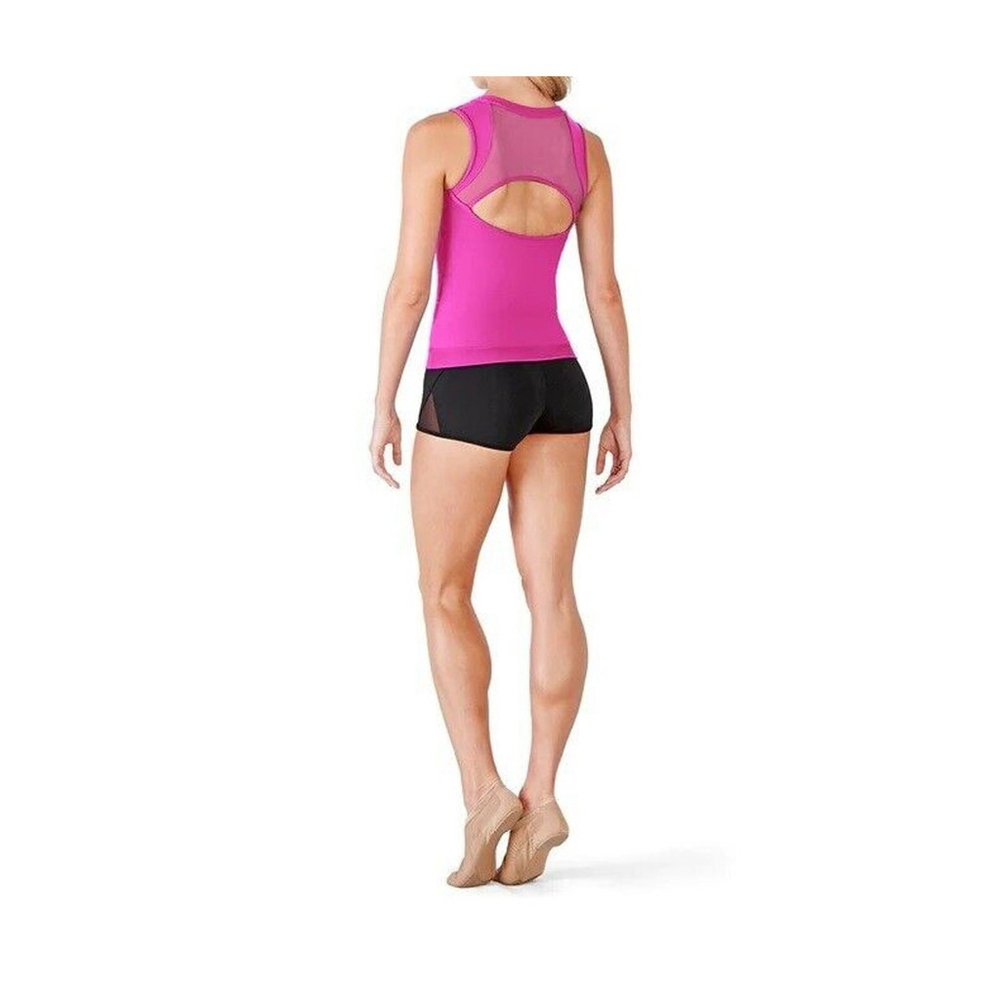 NWT Bloch Tank Top Women's Sz L Mesh Open Back 1/2 Zip Fitted in Azalea FT5009